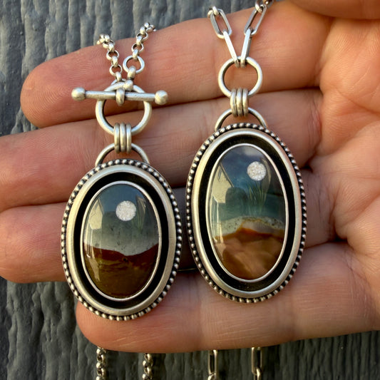 Polychrome Jasper Moonscape Shadowbox Necklace