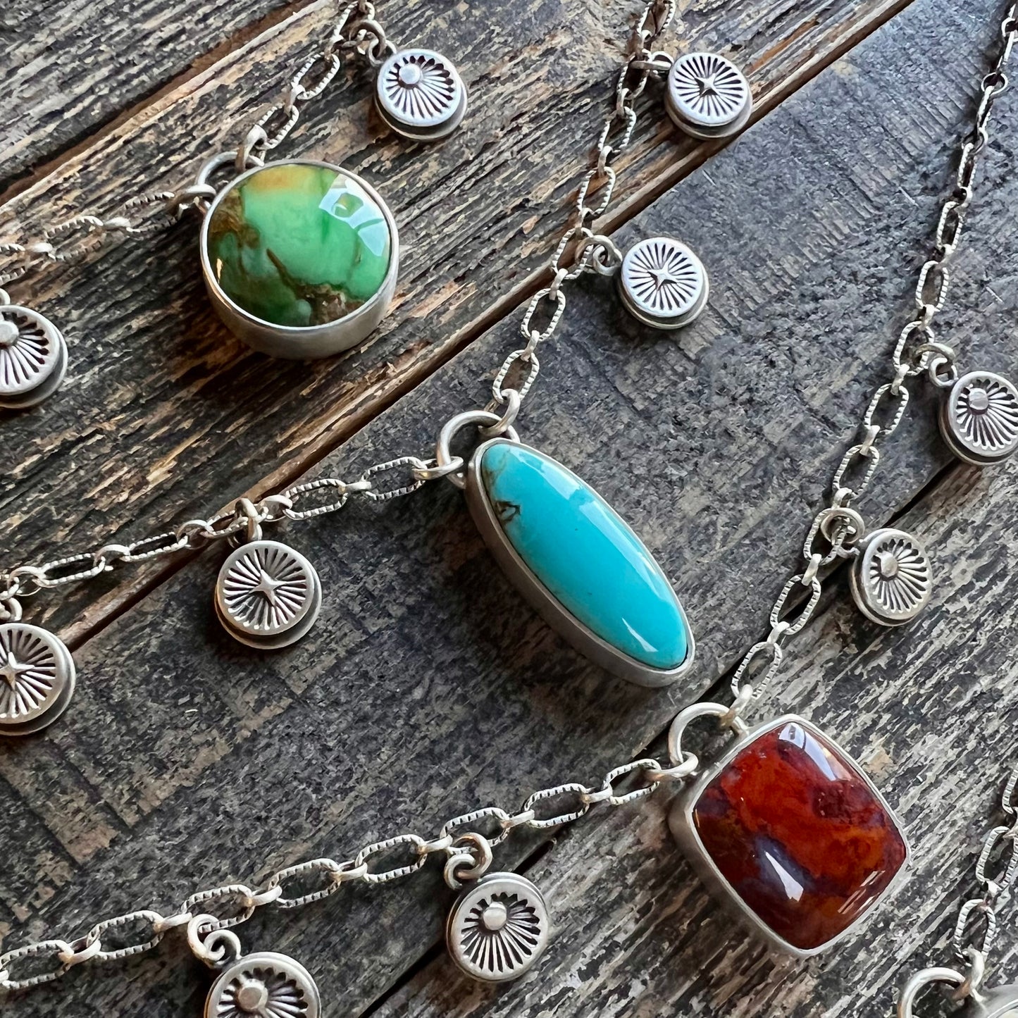 Moroccan agate hand stamped charm necklace