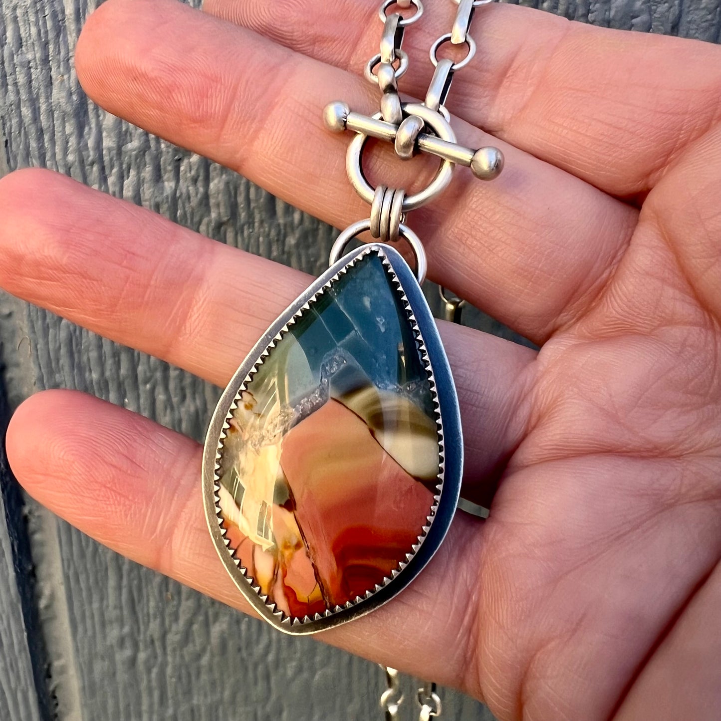 Large brecciated polychrome jasper toggle necklace