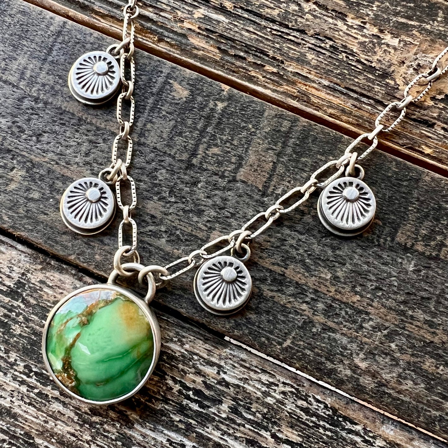 Australian variscite hand stamped charm necklace