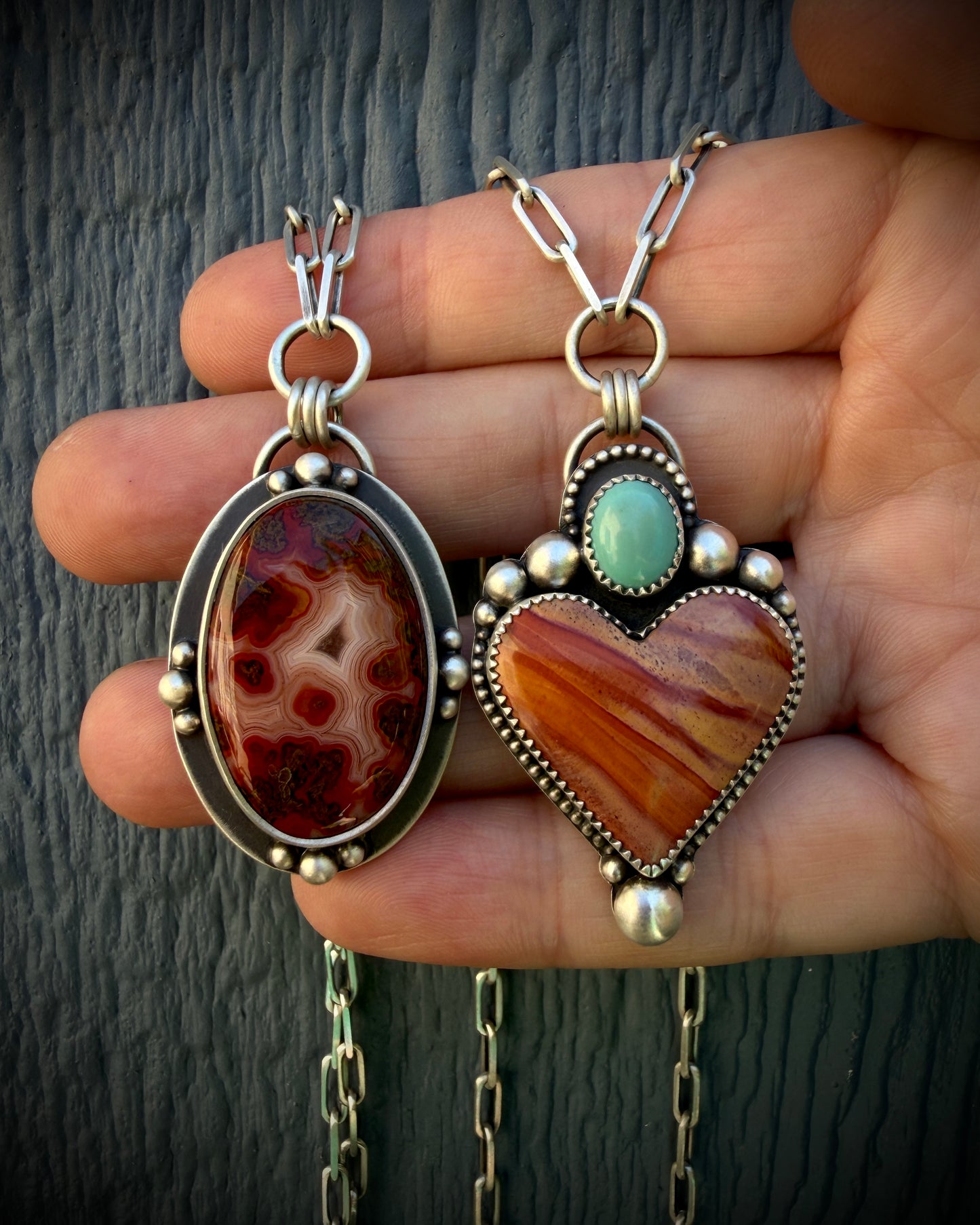 Polychrome Jasper and Sleeping Beauty Turquoise Paperclip Heart Necklace