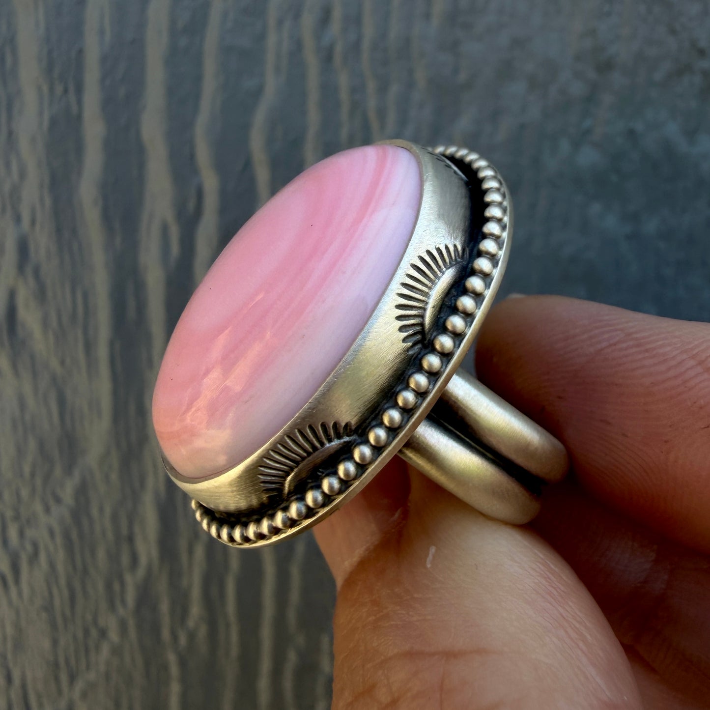 Hand Stamped Pink Queen Conch Shell Ring Size 7