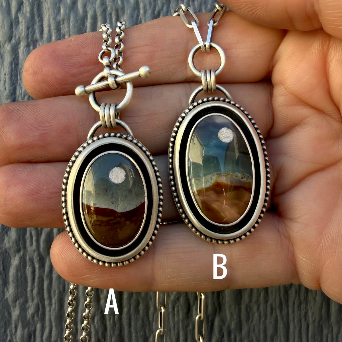 Polychrome Jasper Moonscape Shadowbox Necklace
