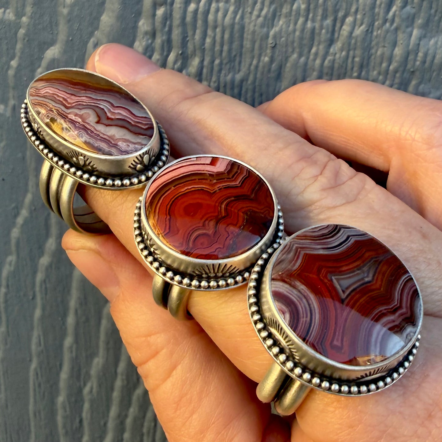 Laguna Lace Agate Ring – Sterling Silver Hand Stamped Size 10