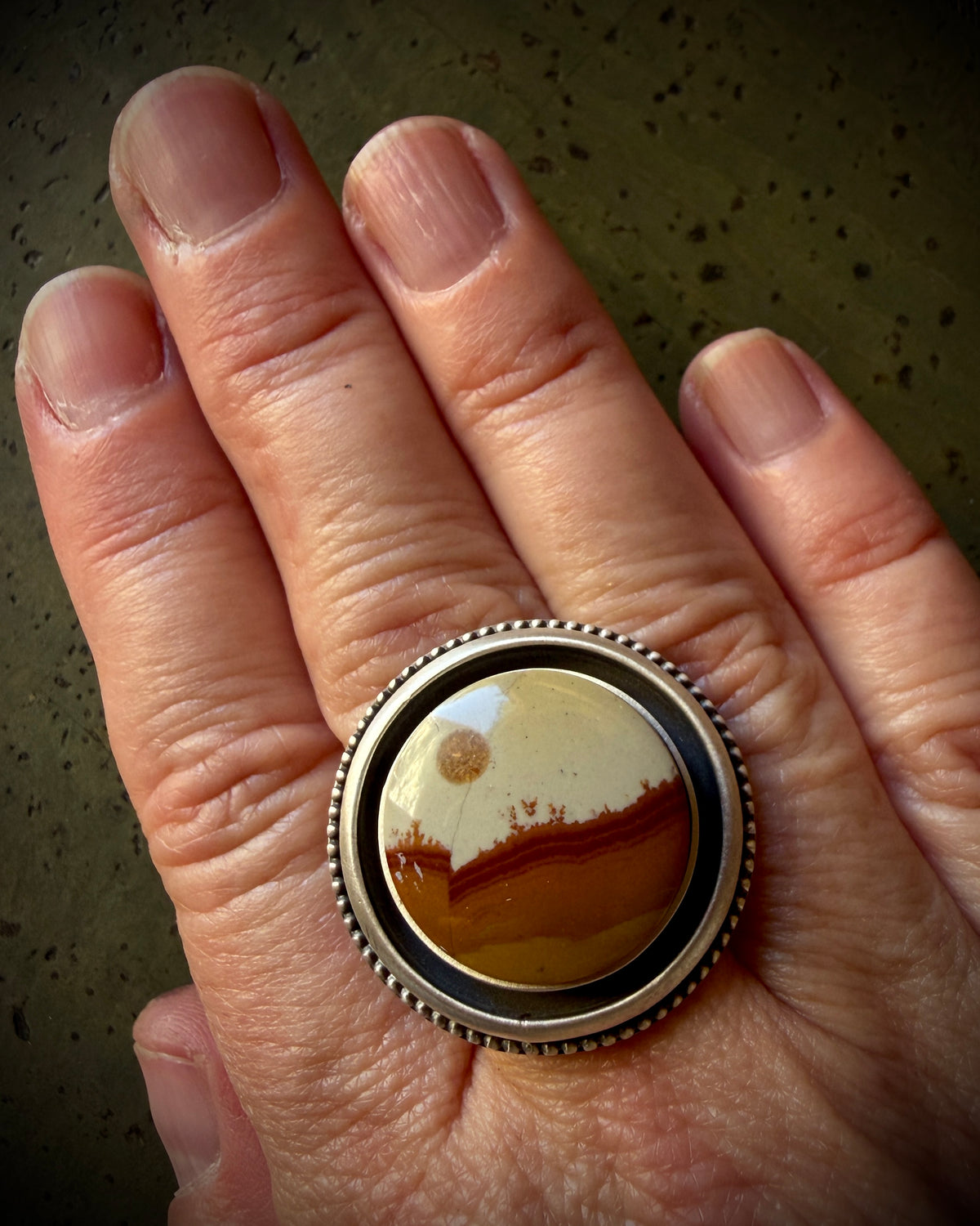 Made To Order: Polychrome Jasper Round Shadowbox Moonscape Ring or Necklace