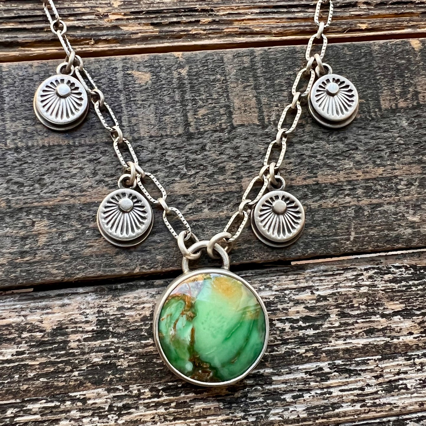 Australian variscite hand stamped charm necklace