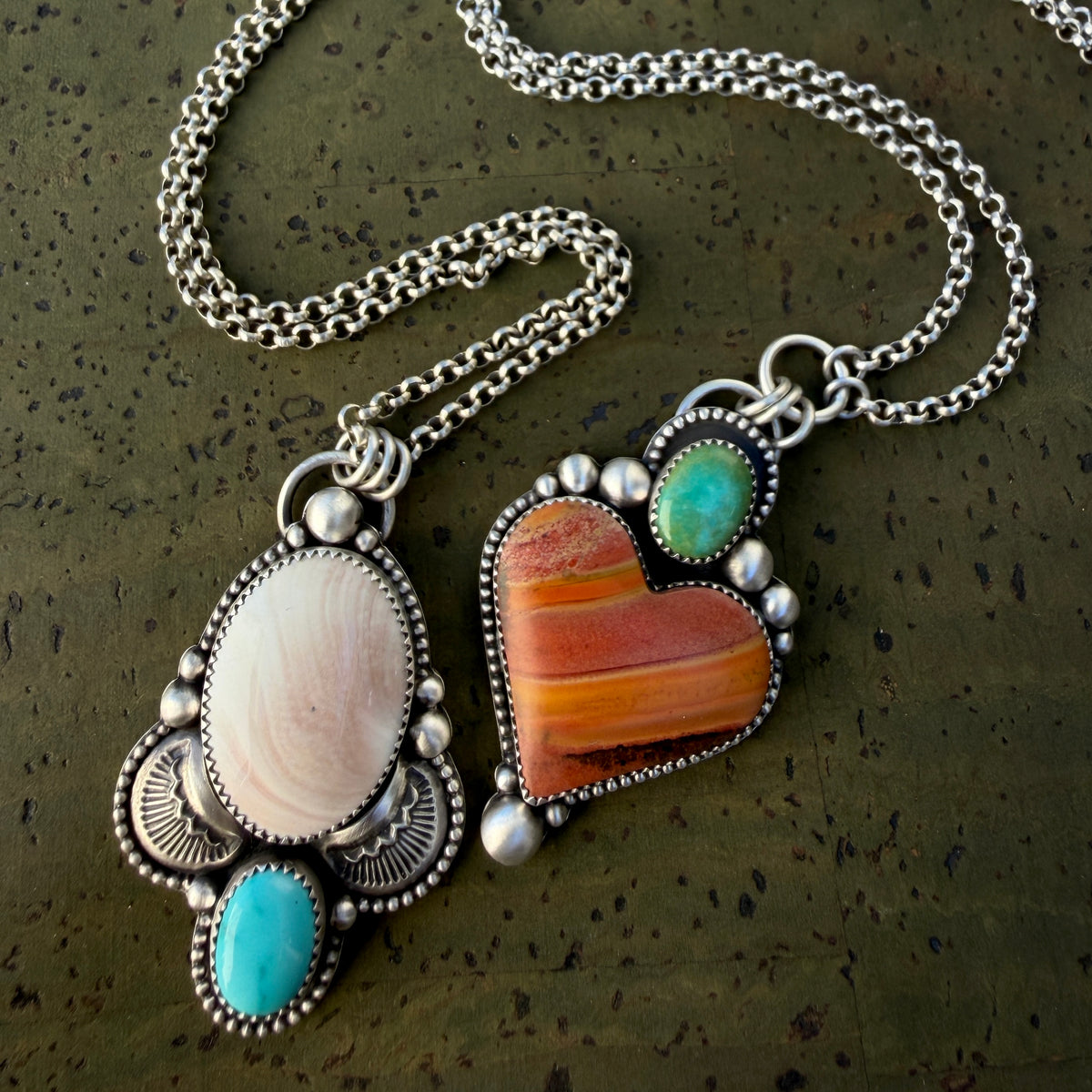 Polychrome Jasper and Lone Mountain Turquoise Heart Necklace