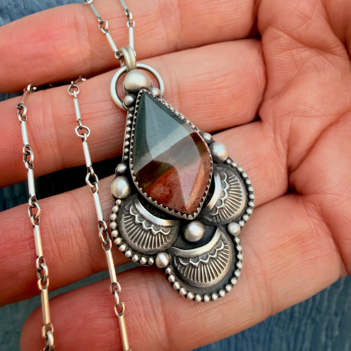 Polychrome Jasper Teardrop Necklace-Handcrafted Sterling & Fine Silver