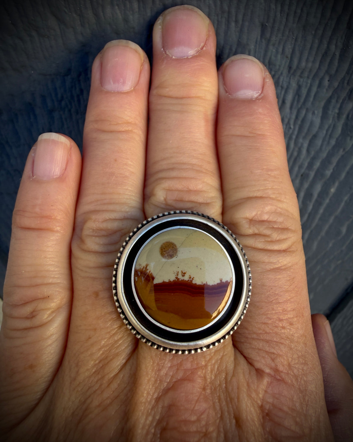 Made To Order: Polychrome Jasper Round Shadowbox Moonscape Ring or Necklace