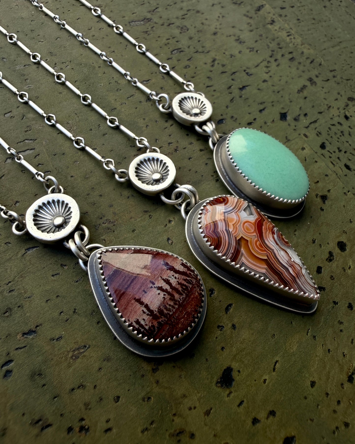 Hand Stamped Sunburst Drop Necklace-Bar & Link Chain