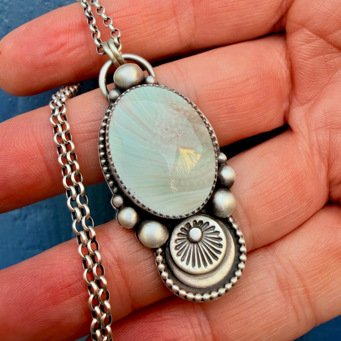 Shiva Shell Hand Stamped Oval Necklace – Handcrafted Sterling & Fine Silver