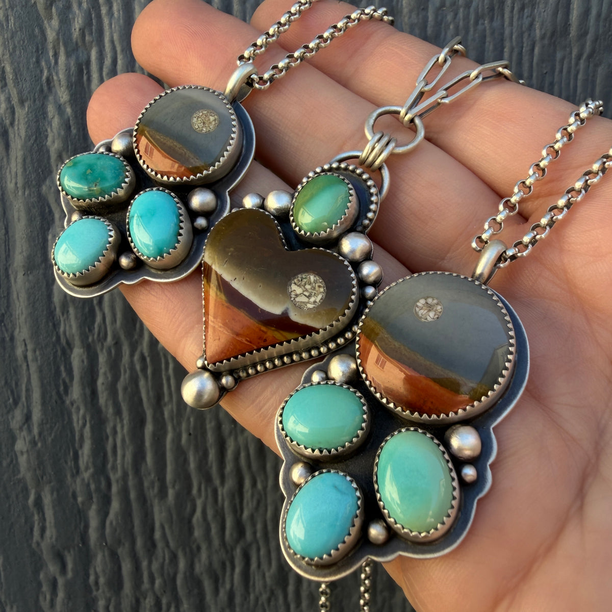 Polychrome Jasper Moonscape Necklace with Lone Mountain Turquoise