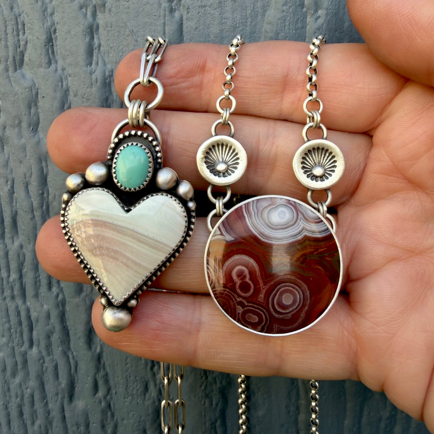 Laguna Lace Agate Hand Stamped Necklace-Sterling & Fine Silver