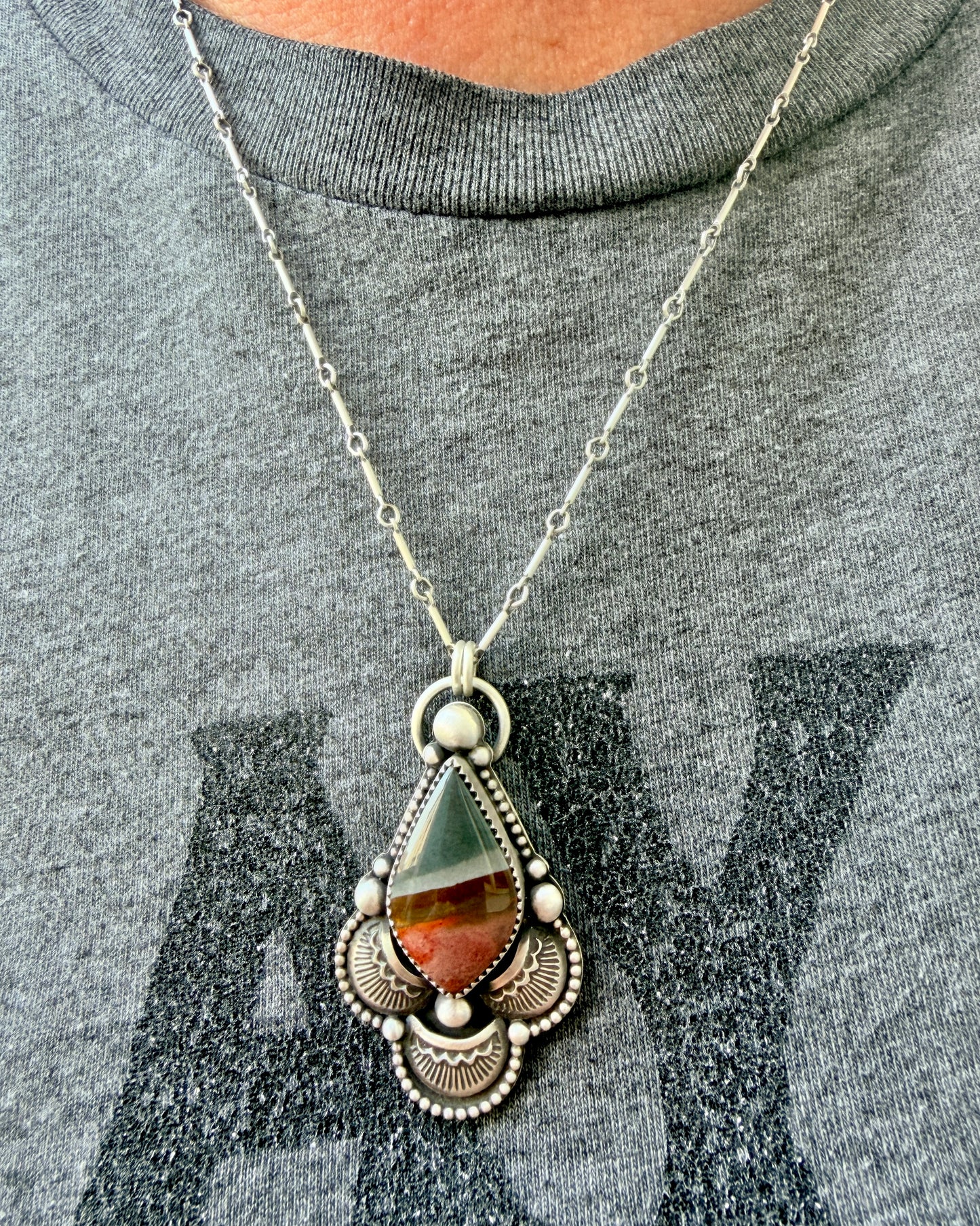 Polychrome Jasper Teardrop Necklace-Handcrafted Sterling & Fine Silver