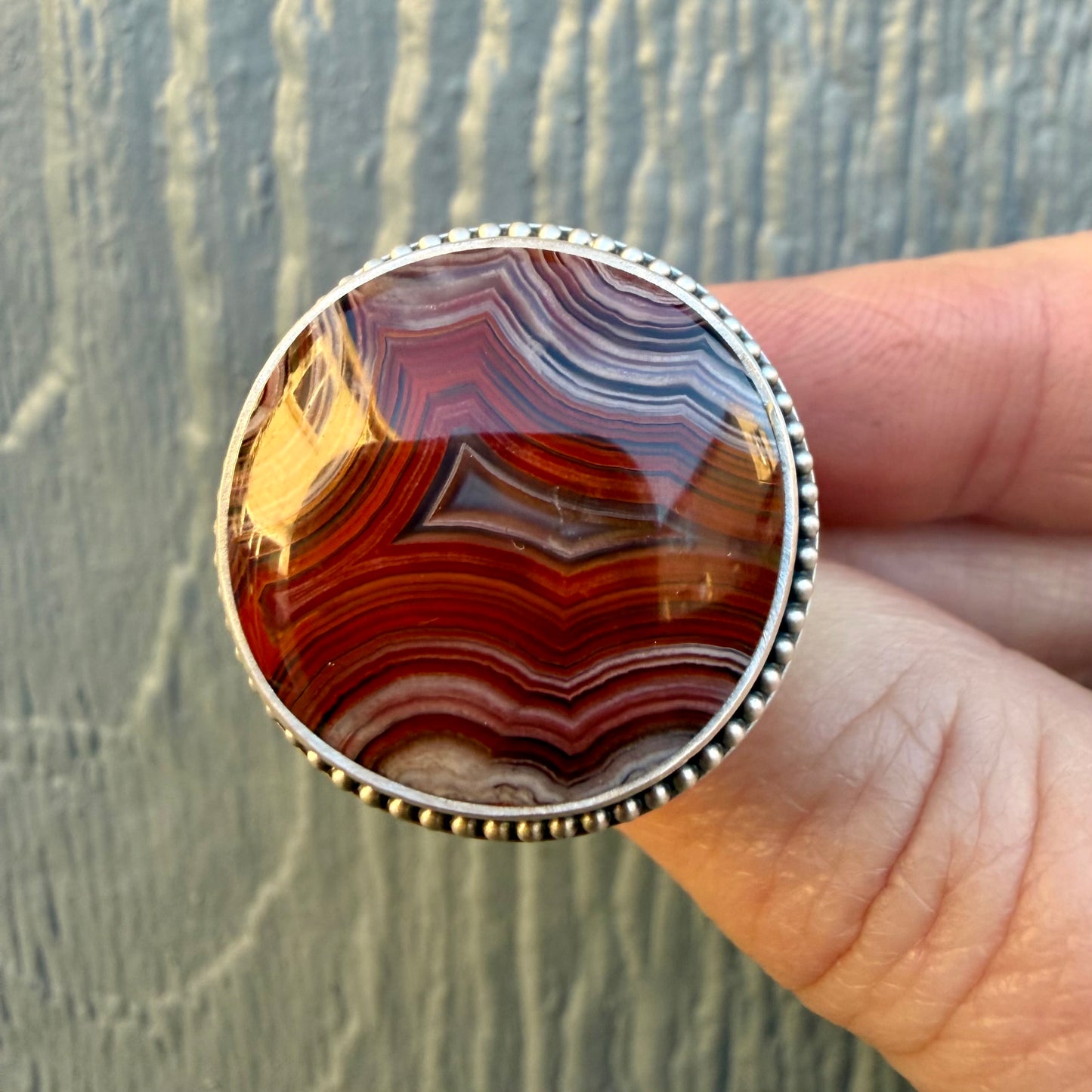 Laguna Lace Agate Ring – Sterling Silver Hand Stamped Size 10