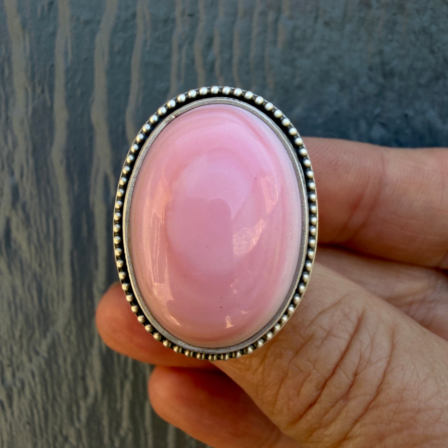 Hand Stamped Pink Queen Conch Shell Ring Size 7