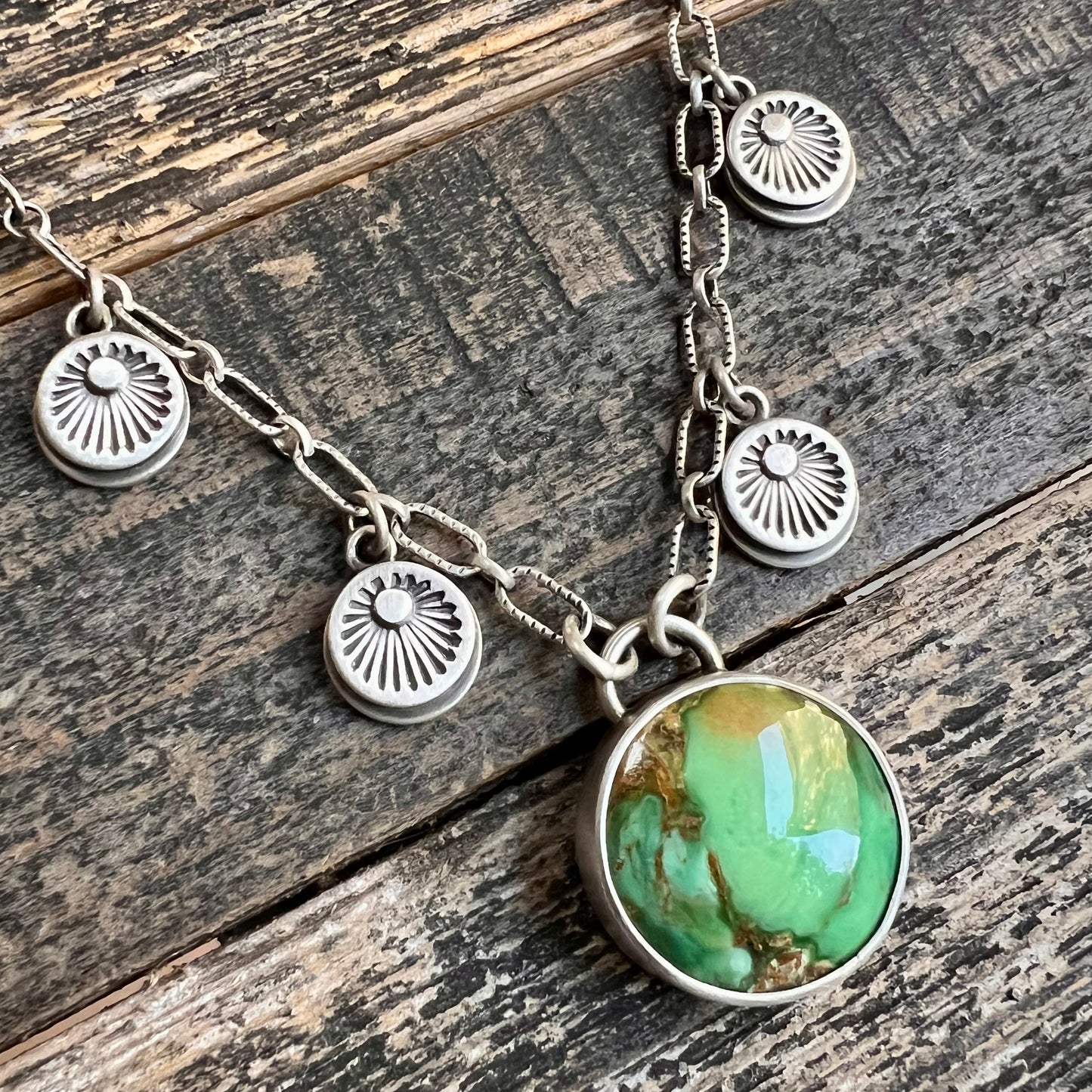 Australian variscite hand stamped charm necklace