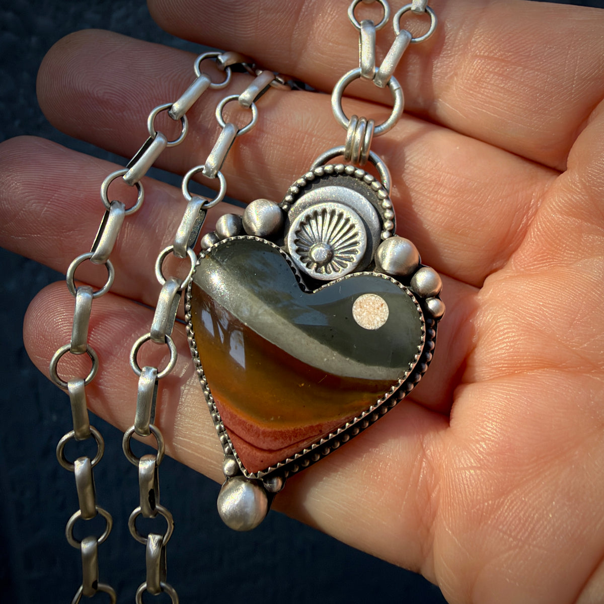 Polychrome Jasper Moonscape Hand Stamped Necklace