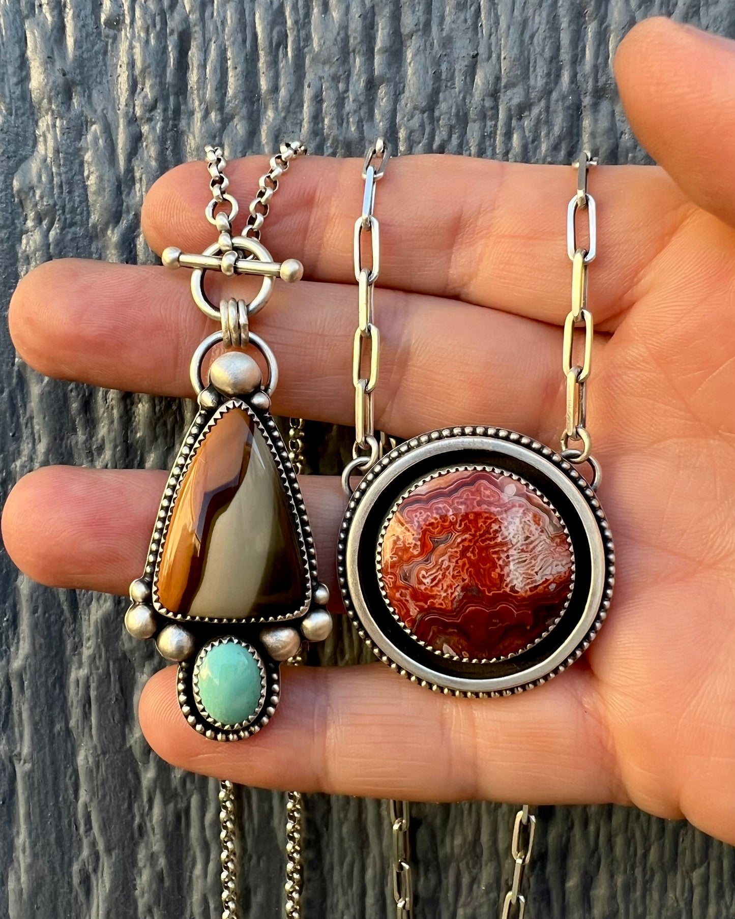 Ruby Red Laguna Lace Agate Necklace – Sterling Silver Shadowbox Pendant with Paperclip Chain