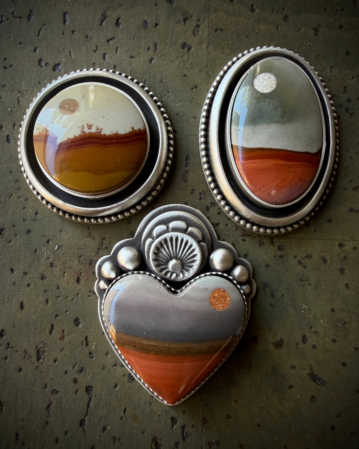 Made To Order: Polychrome Jasper Round Shadowbox Moonscape Ring or Necklace