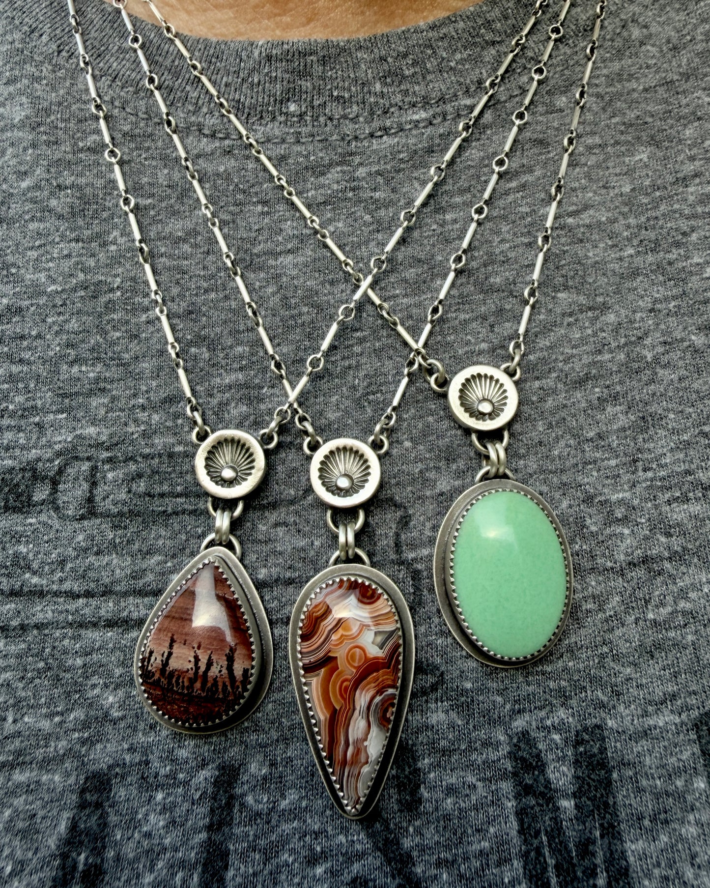 Hand Stamped Sunburst Drop Necklace-Bar & Link Chain