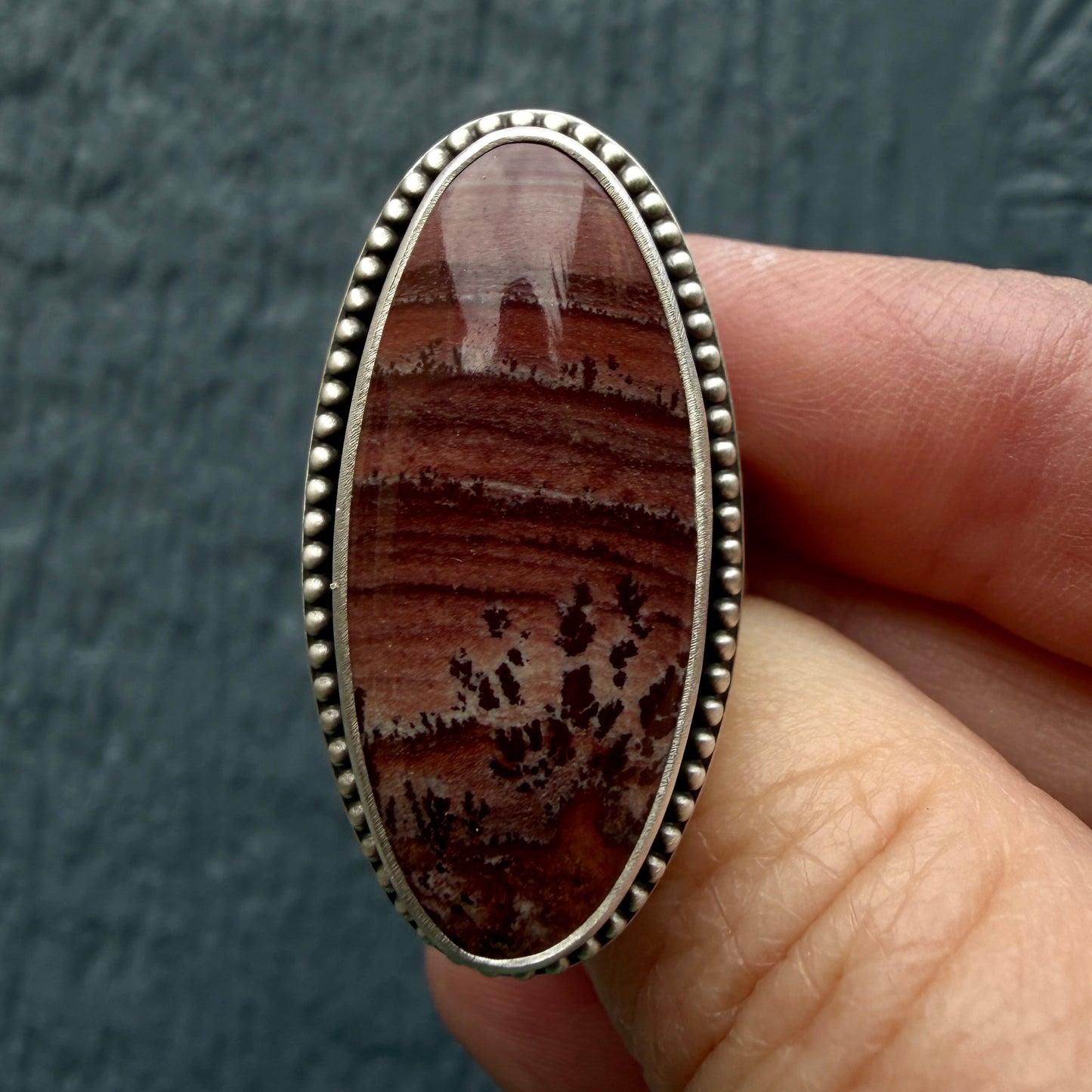 Mimbres Valley Apache Dendritic Rhyolite Handcrafted Ring Size 8