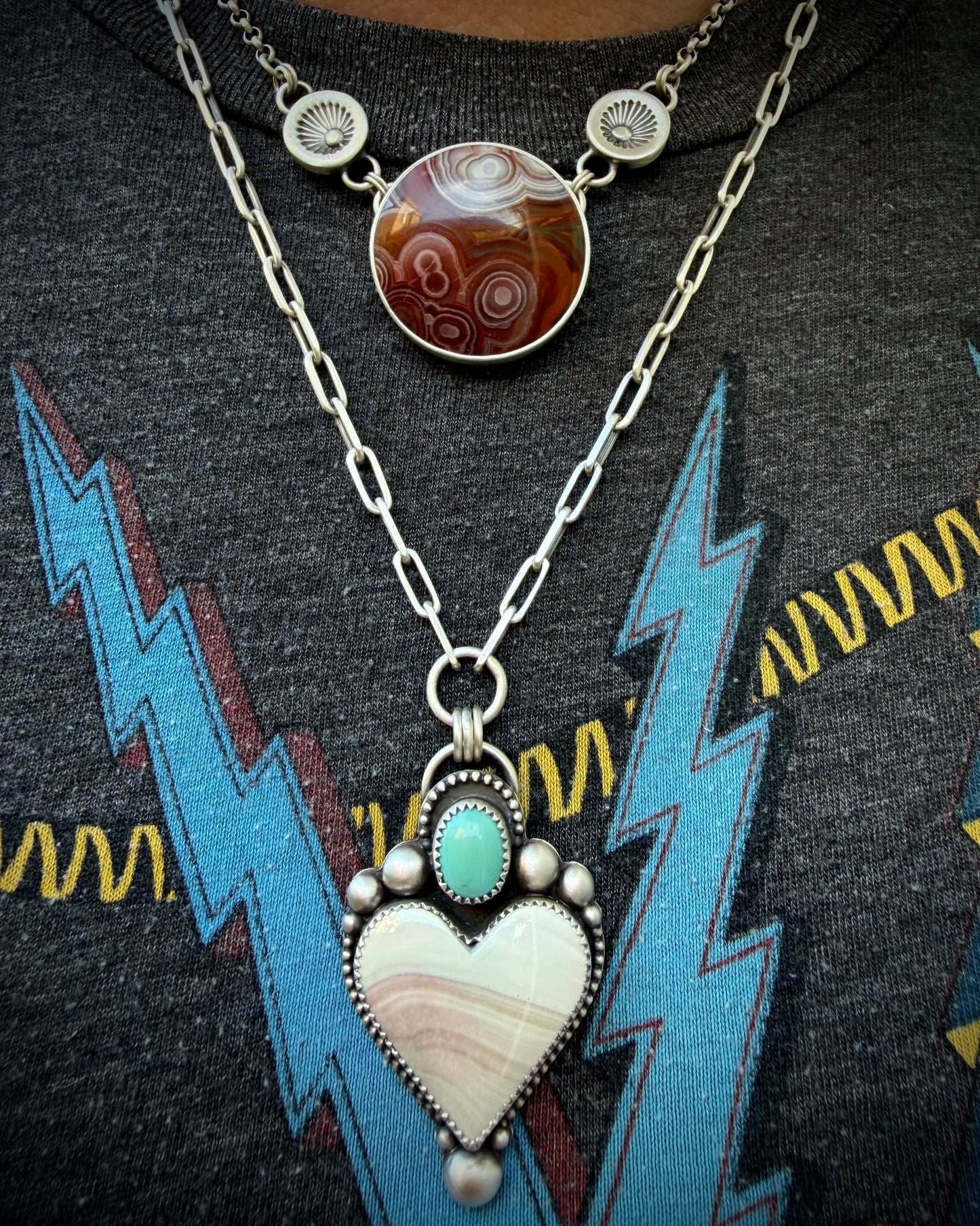 Laguna Lace Agate Hand Stamped Necklace-Sterling & Fine Silver