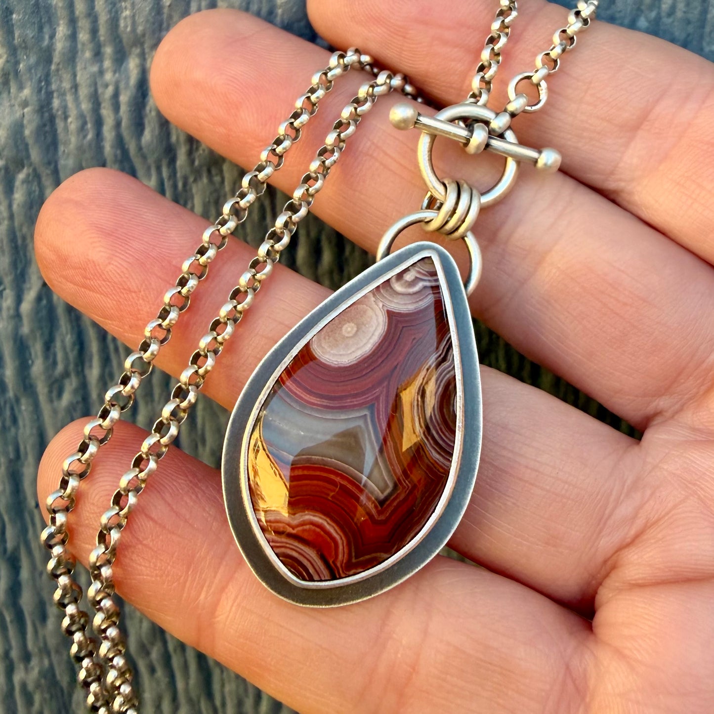 Laguna Lace Agate Sterling Silver Toggle Clasp Necklace