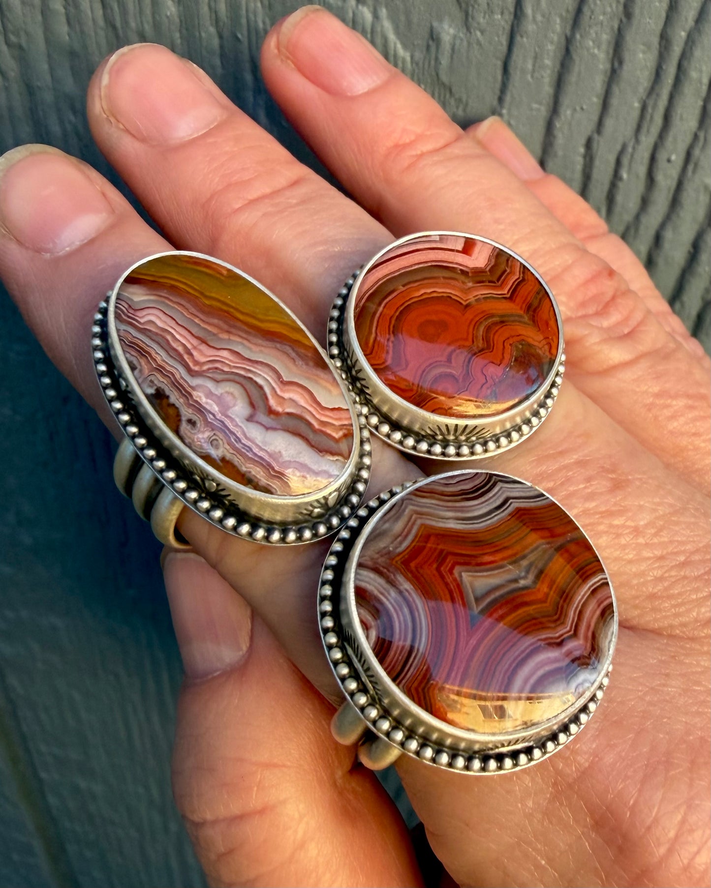 Laguna Lace Agate Ring – Sterling Silver Hand Stamped Size 10