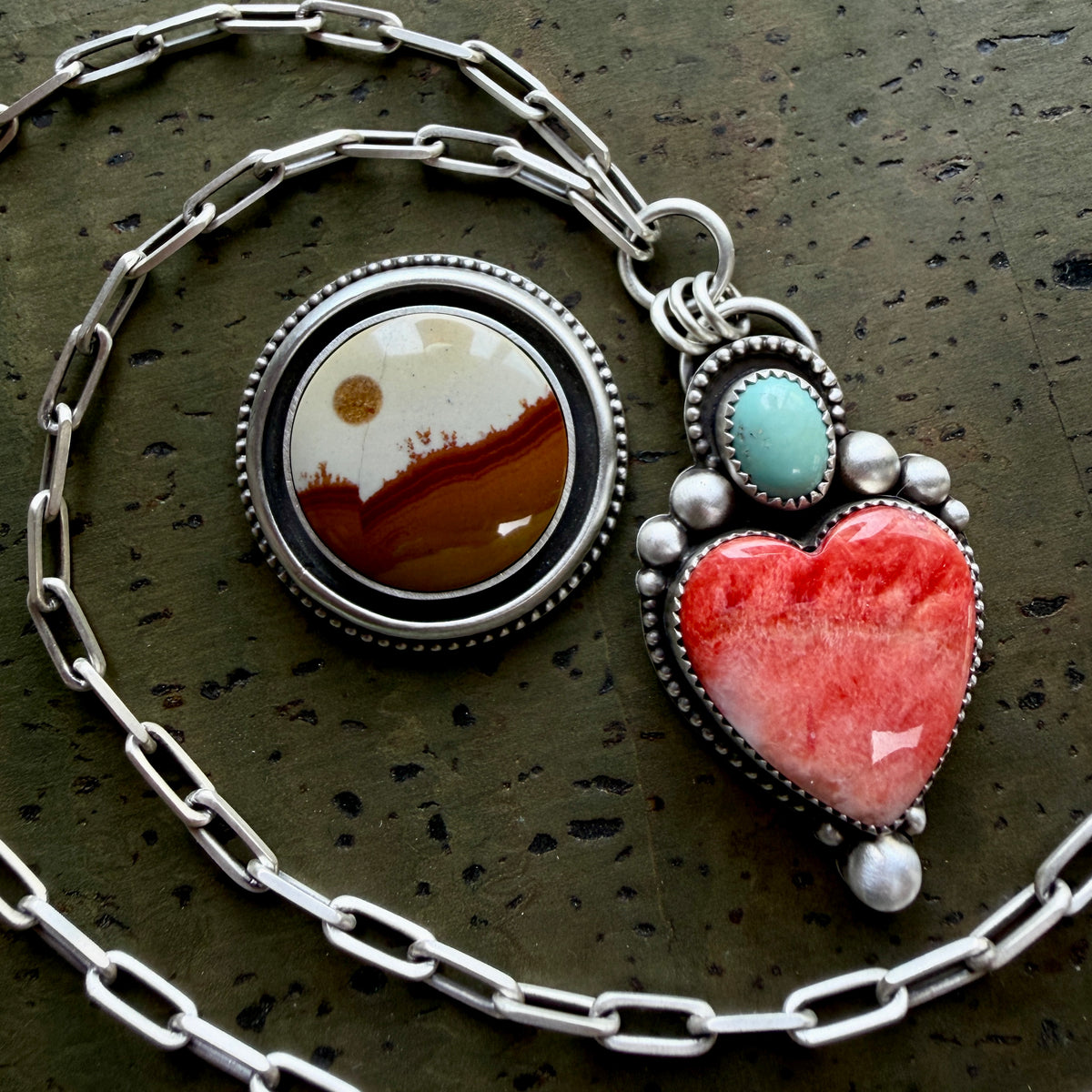 Made To Order: Polychrome Jasper Round Shadowbox Moonscape Ring or Necklace
