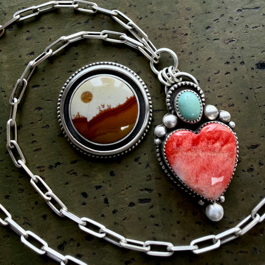 Made To Order: Polychrome Jasper Round Shadowbox Moonscape Ring or Necklace