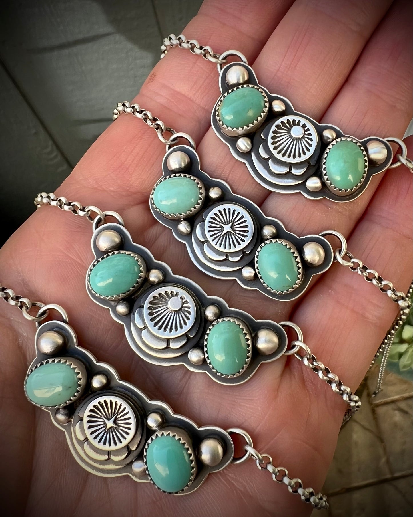 Sleeping Beauty Turquoise Hand Stamped Collar Necklace- Star or Sunburst-MADE TO ORDER
