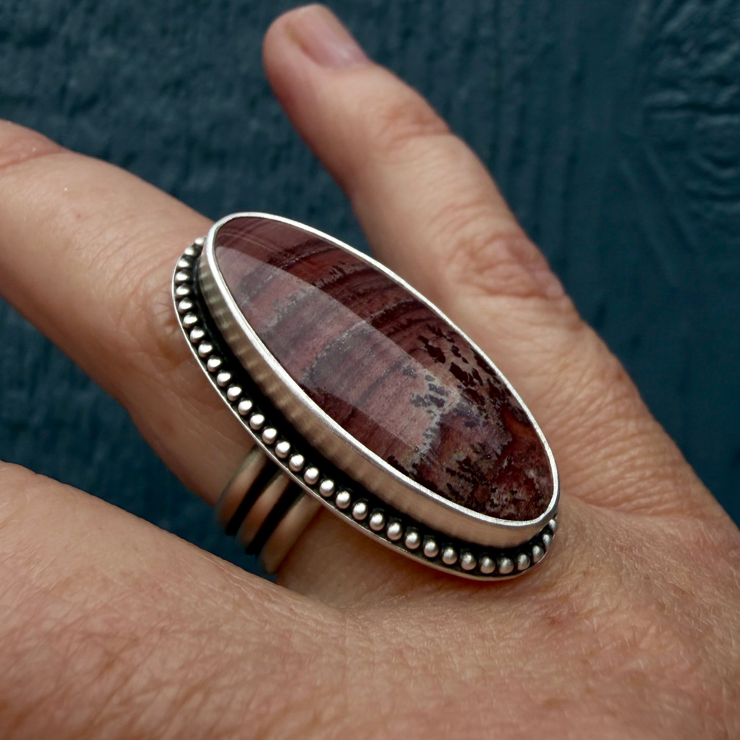Mimbres Valley Apache Dendritic Rhyolite Handcrafted Ring Size 8
