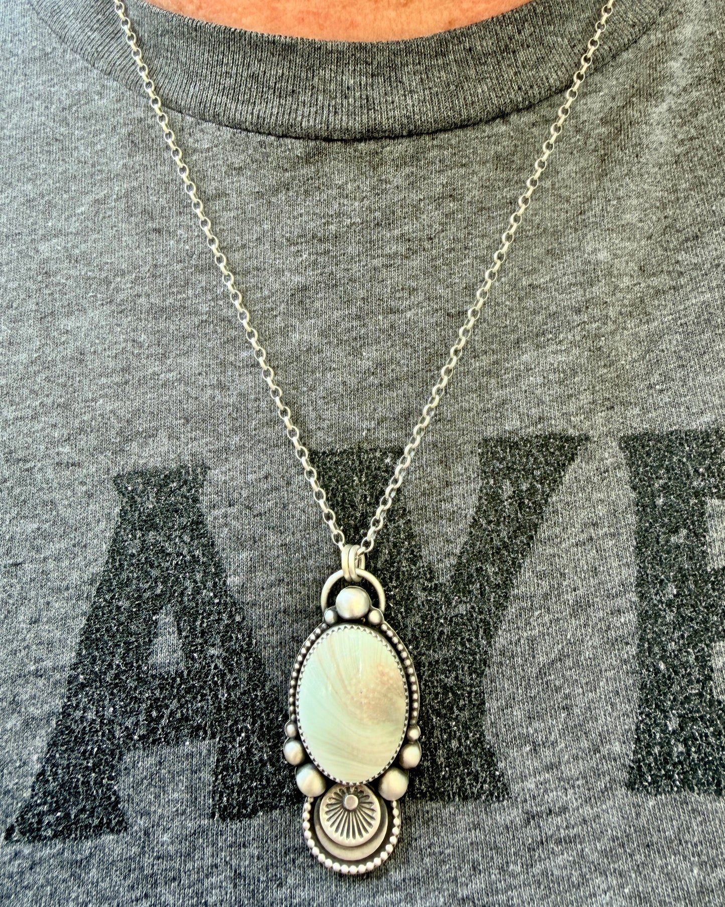 Shiva Shell Hand Stamped Oval Necklace – Handcrafted Sterling & Fine Silver