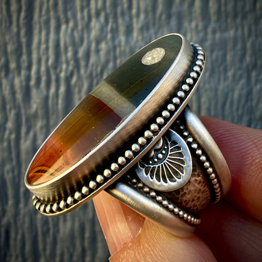 Polychrome Jasper Moonscape Hand Stamped Wide Band Ring Size 8