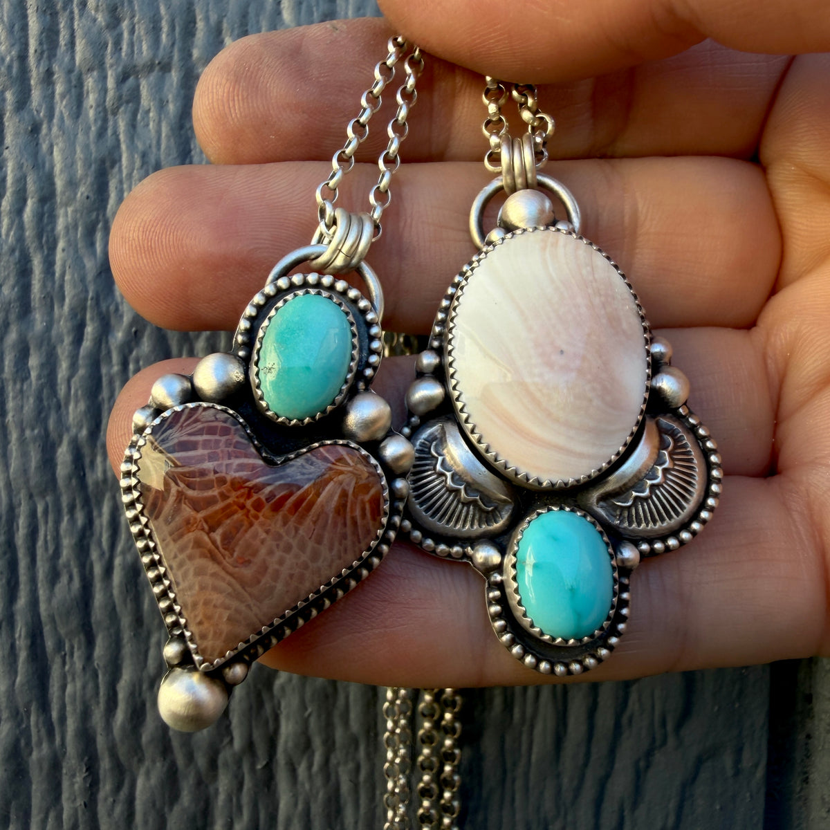 Fossilized Coral and Lone Mountain Turquoise Heart Necklace