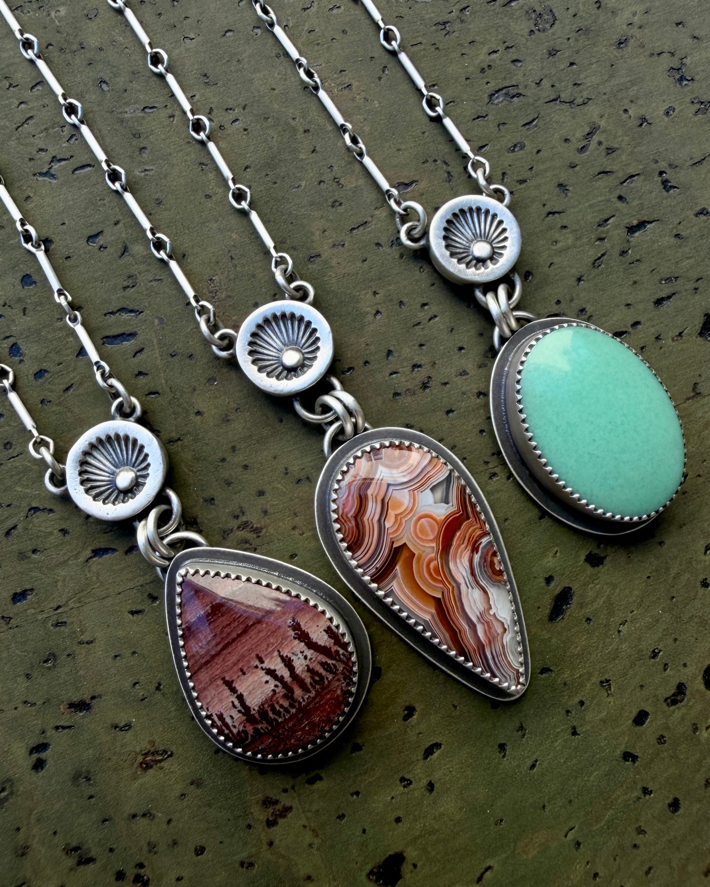 Hand Stamped Sunburst Drop Necklace-Bar & Link Chain