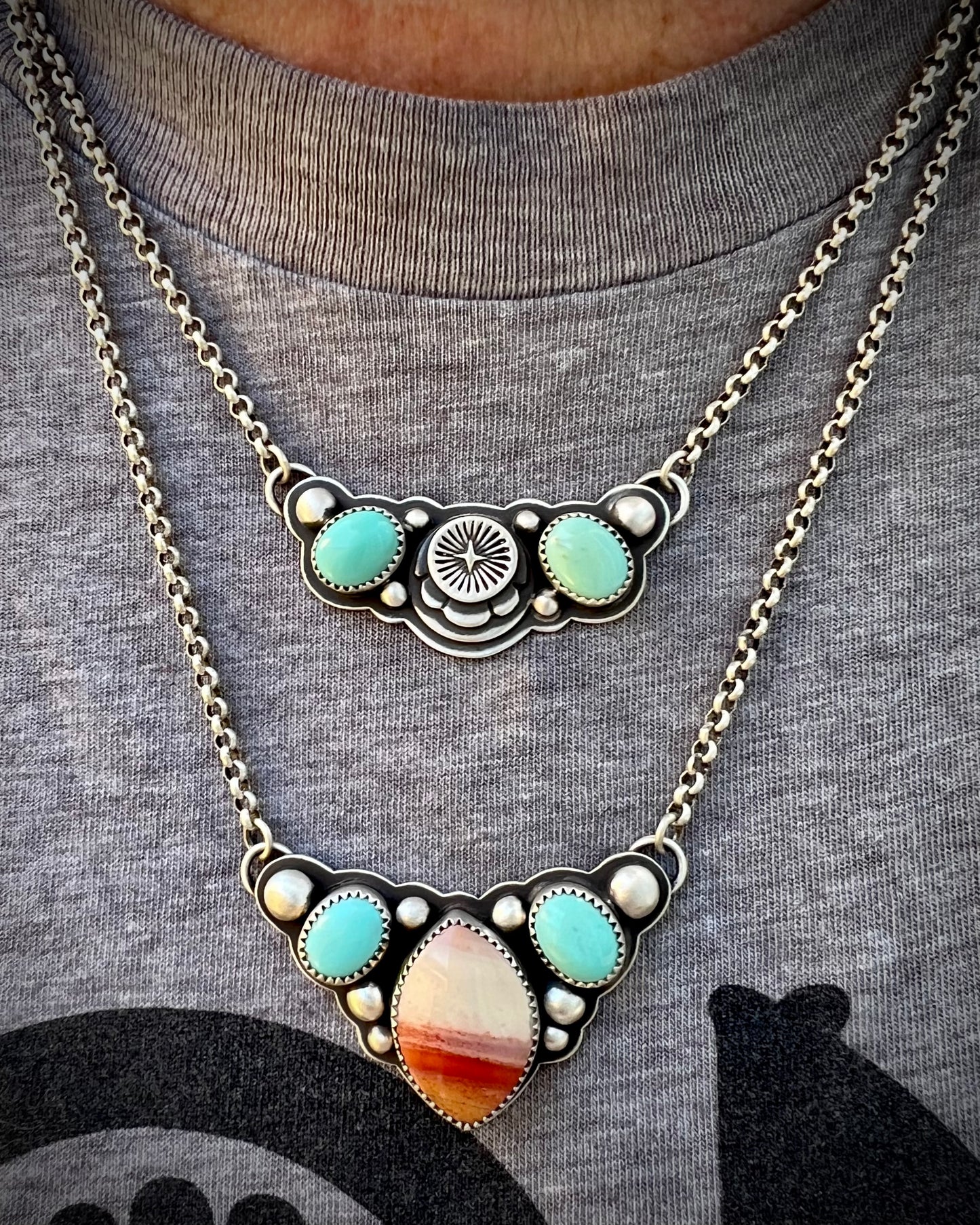 Sleeping Beauty Turquoise Hand Stamped Collar Necklace- Star or Sunburst-MADE TO ORDER