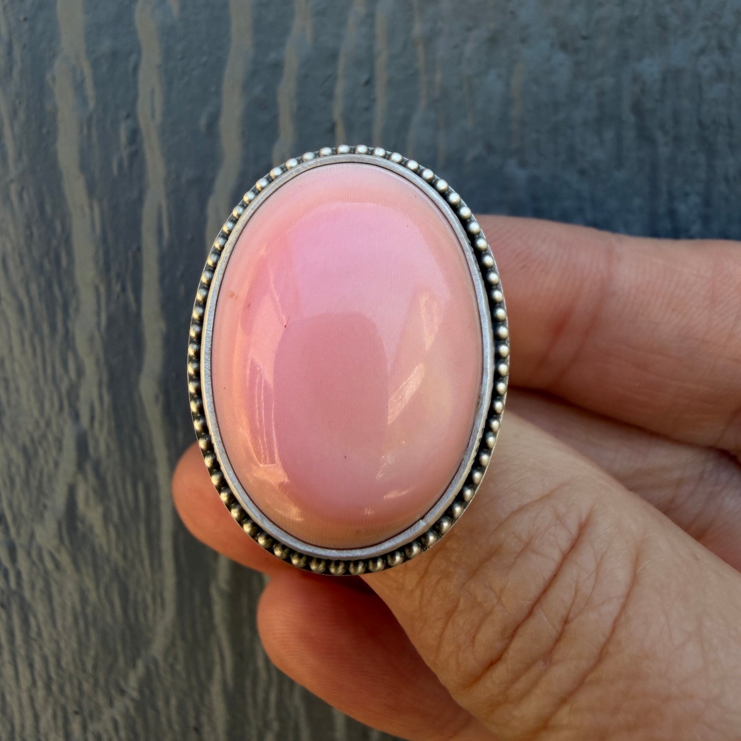 Hand Stamped Pink Queen Conch Shell Ring Size 8