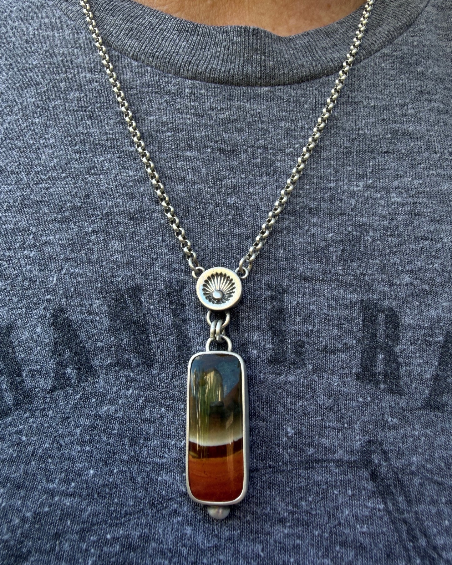 Hand Stamped Sunburst Drop Necklace-Sterling & Fine Silver