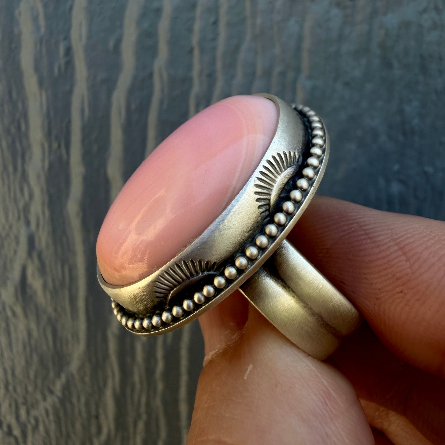 Hand Stamped Pink Queen Conch Shell Ring Size 8