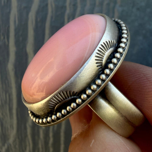 Hand Stamped Pink Queen Conch Shell Ring Size 8