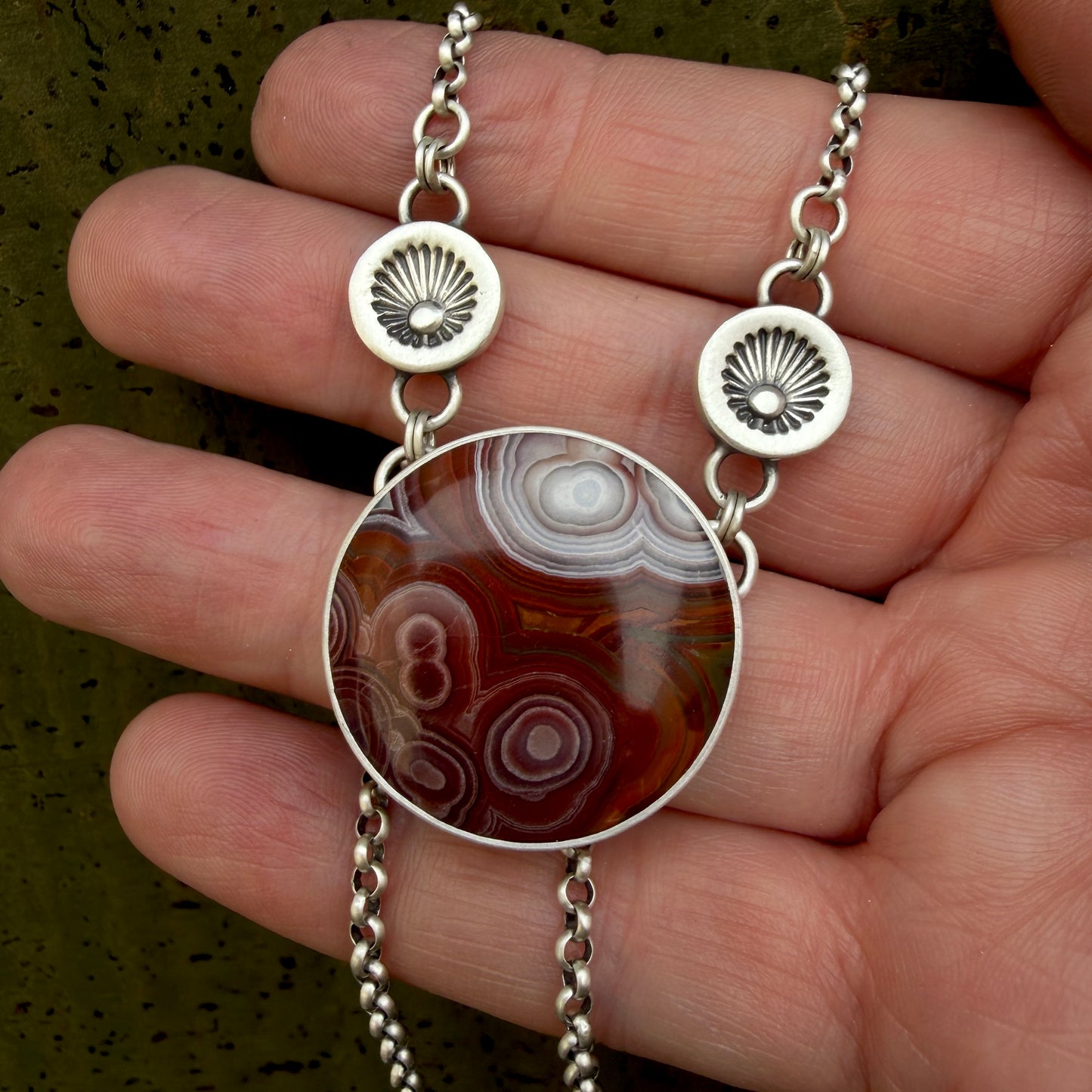 Laguna Lace Agate Hand Stamped Necklace-Sterling & Fine Silver