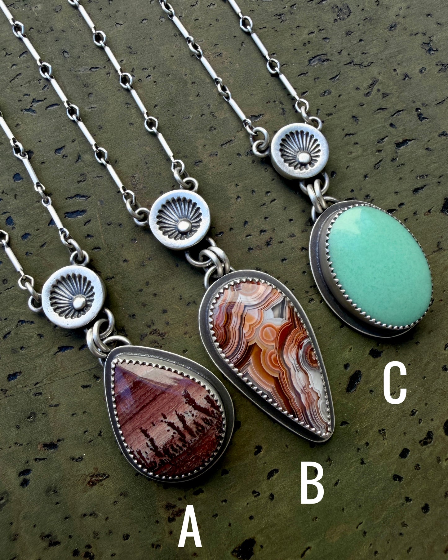 Hand Stamped Sunburst Drop Necklace-Bar & Link Chain