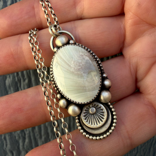 Shiva Shell Hand Stamped Oval Necklace – Handcrafted Sterling & Fine Silver