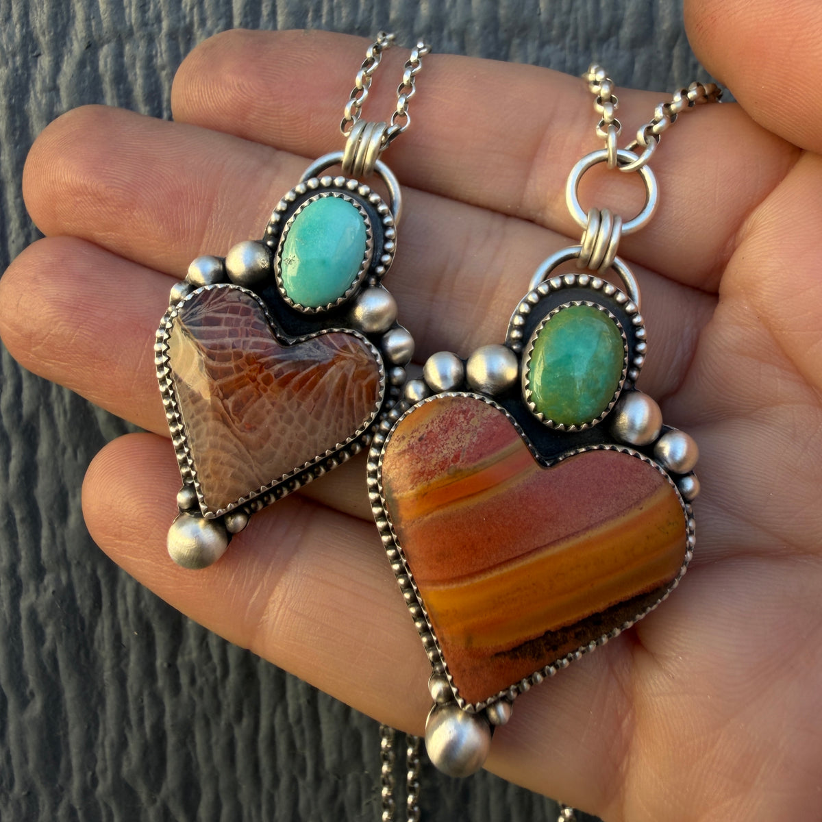 Polychrome Jasper and Lone Mountain Turquoise Heart Necklace