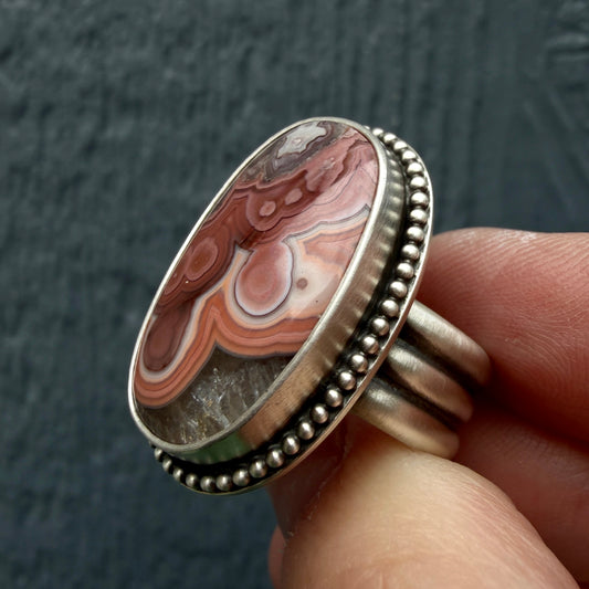 Laguna Lace Agate Handcrafted Ring Size 7.5