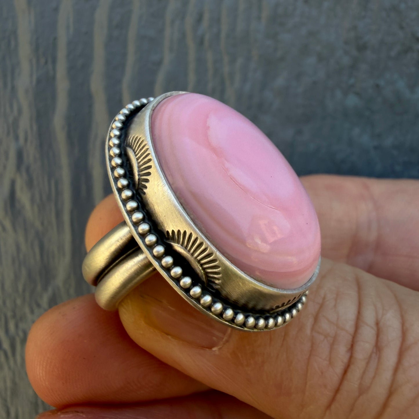 Hand Stamped Pink Queen Conch Shell Ring Size 7