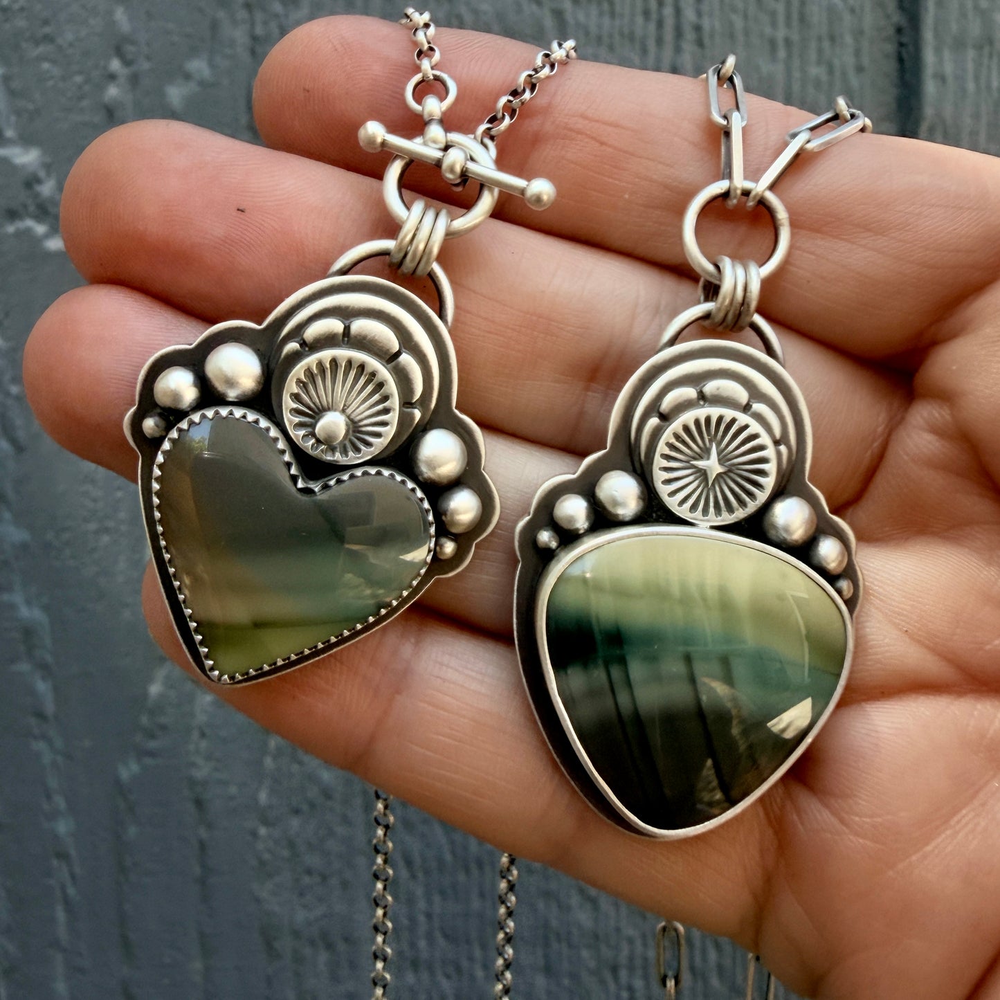 Imperial Jasper Sacred Heart Hand Stamped Toggle Necklace