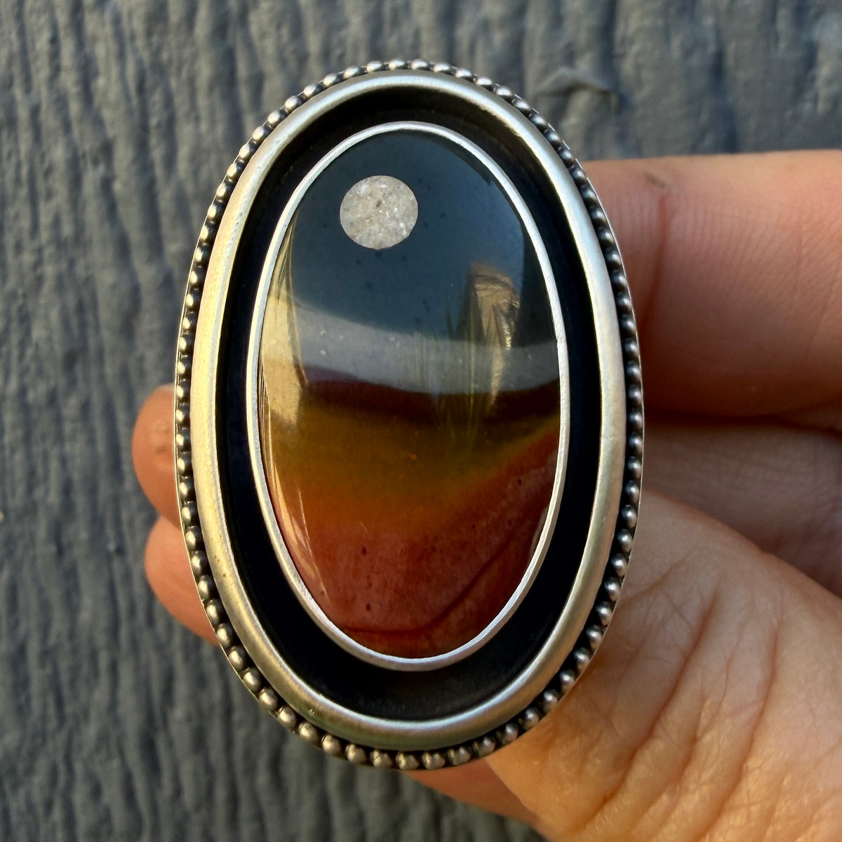 Polychrome Jasper Moonscape Shadowbox Ring Size 9.25